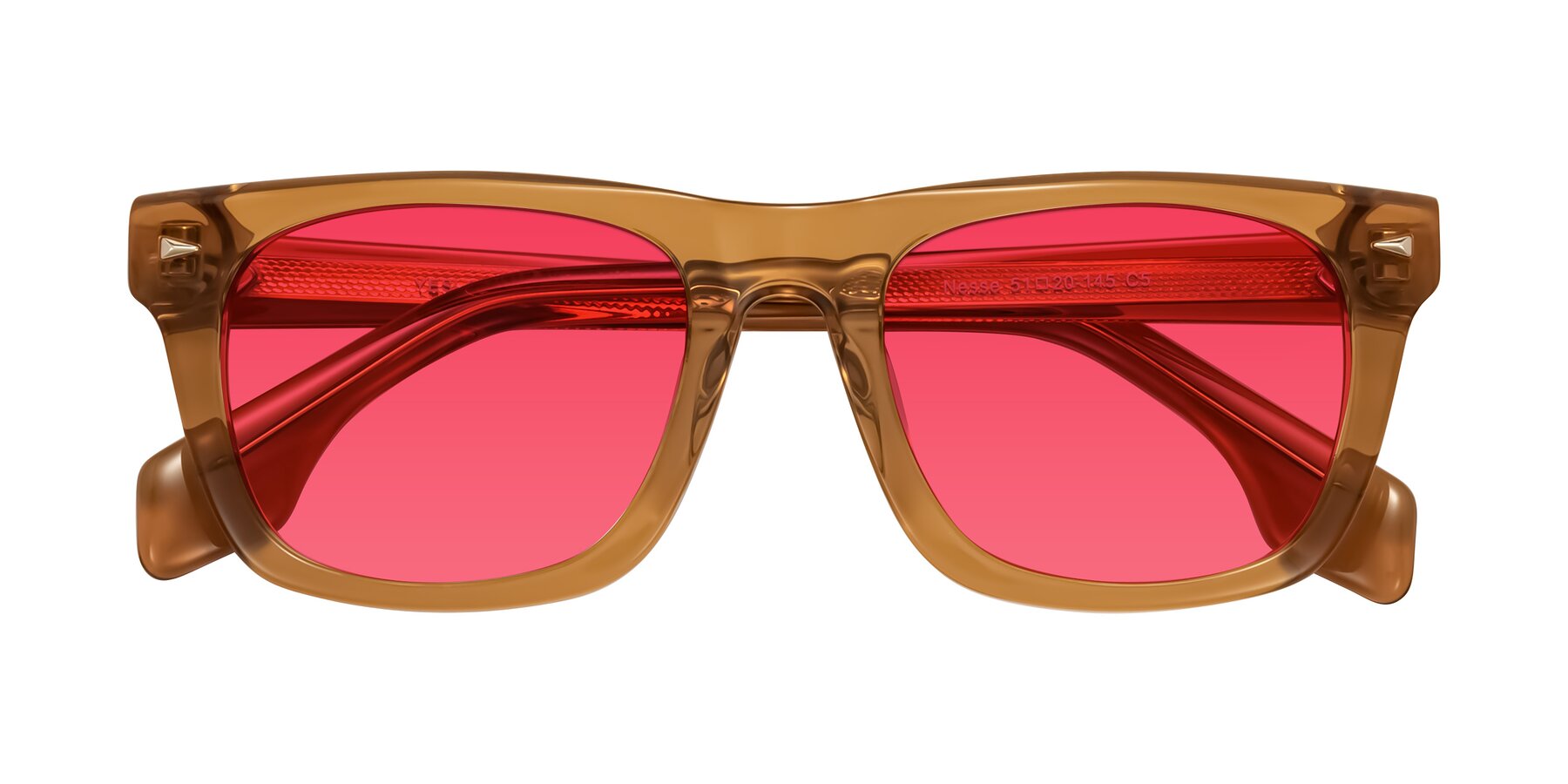 Folded Front of Nesse in Amber with Red Tinted Lenses
