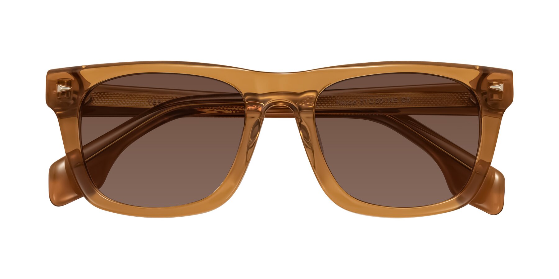 Folded Front of Nesse in Amber with Brown Tinted Lenses