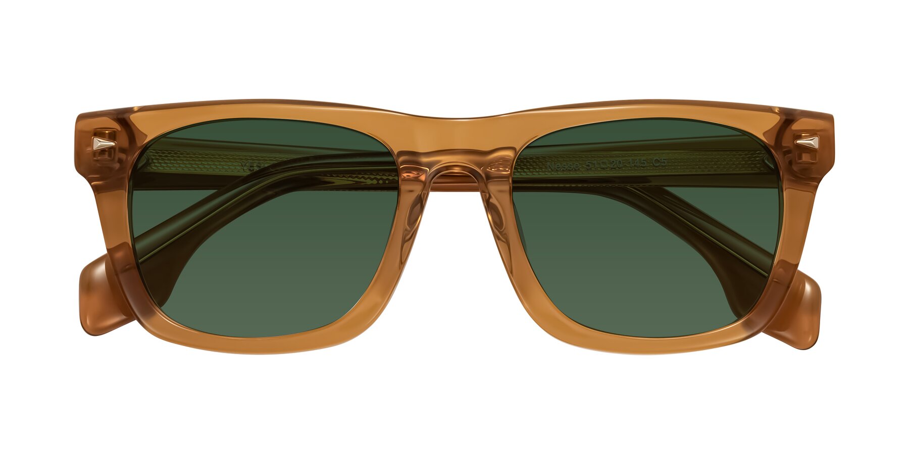 Folded Front of Nesse in Amber with Green Tinted Lenses