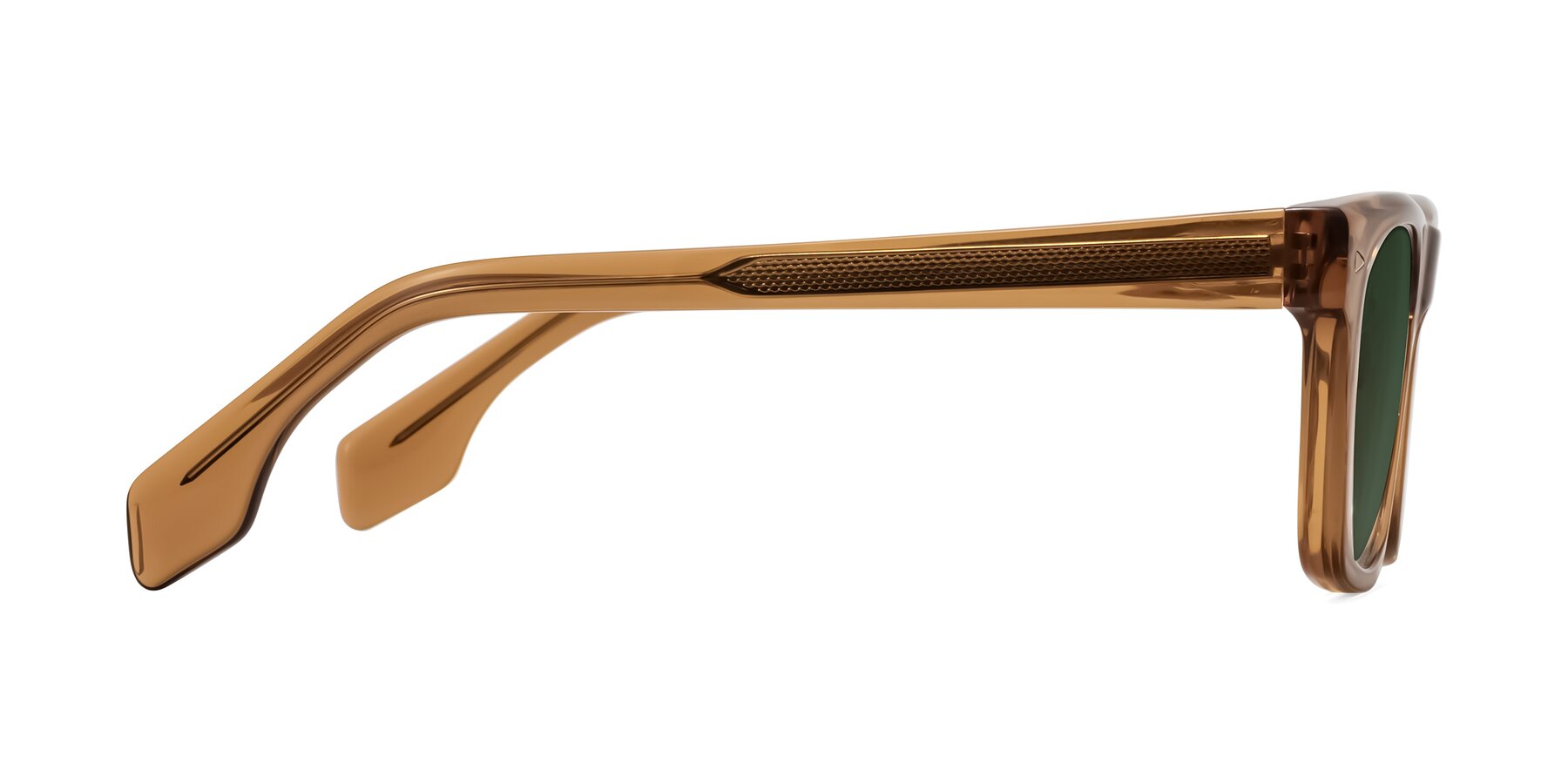 Side of Nesse in Amber with Green Tinted Lenses