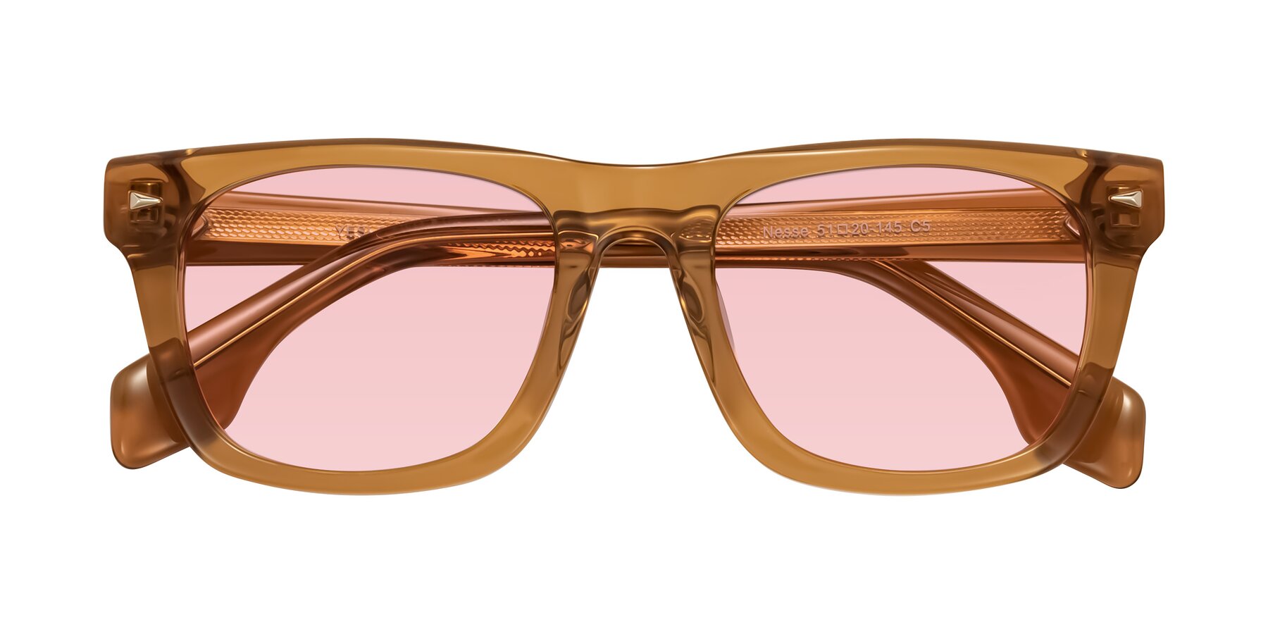 Folded Front of Nesse in Amber with Light Garnet Tinted Lenses