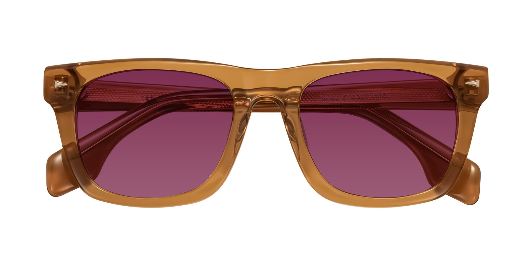 Folded Front of Nesse in Amber with Wine Tinted Lenses