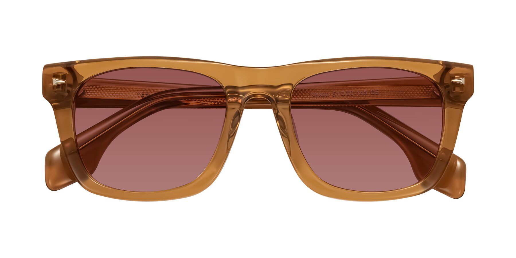 Folded Front of Nesse in Amber with Garnet Tinted Lenses