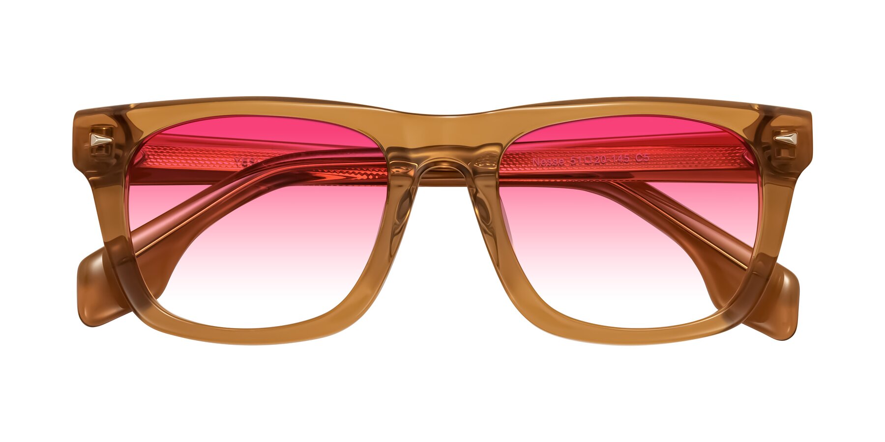 Folded Front of Nesse in Amber with Pink Gradient Lenses