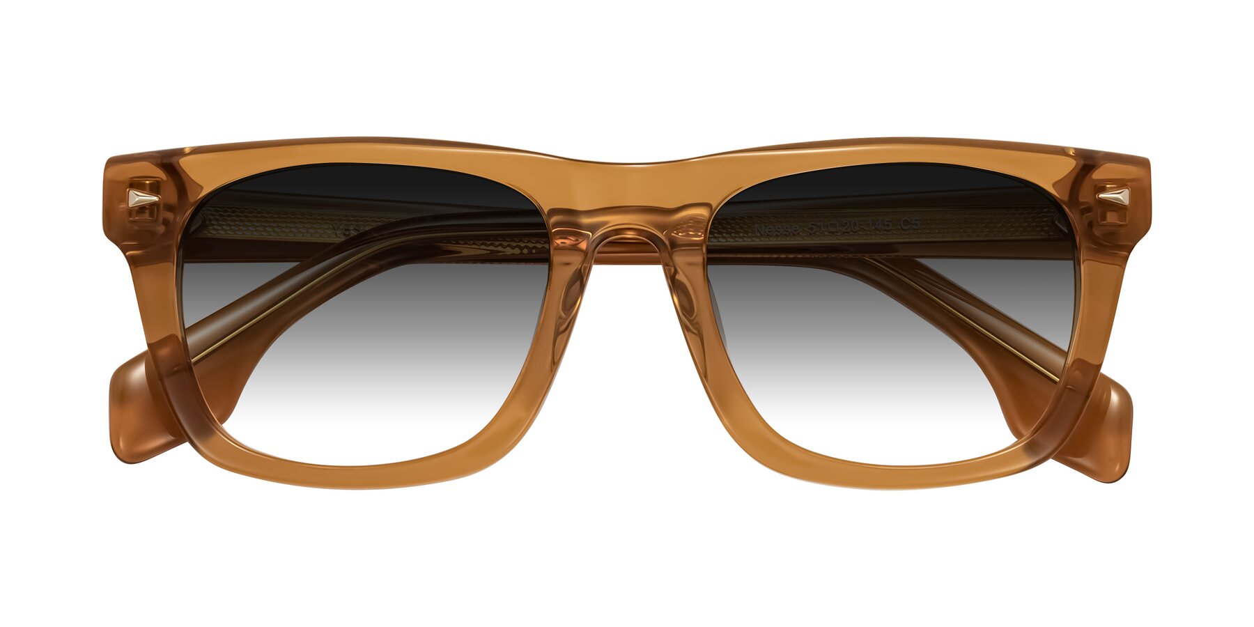 Folded Front of Nesse in Amber with Gray Gradient Lenses