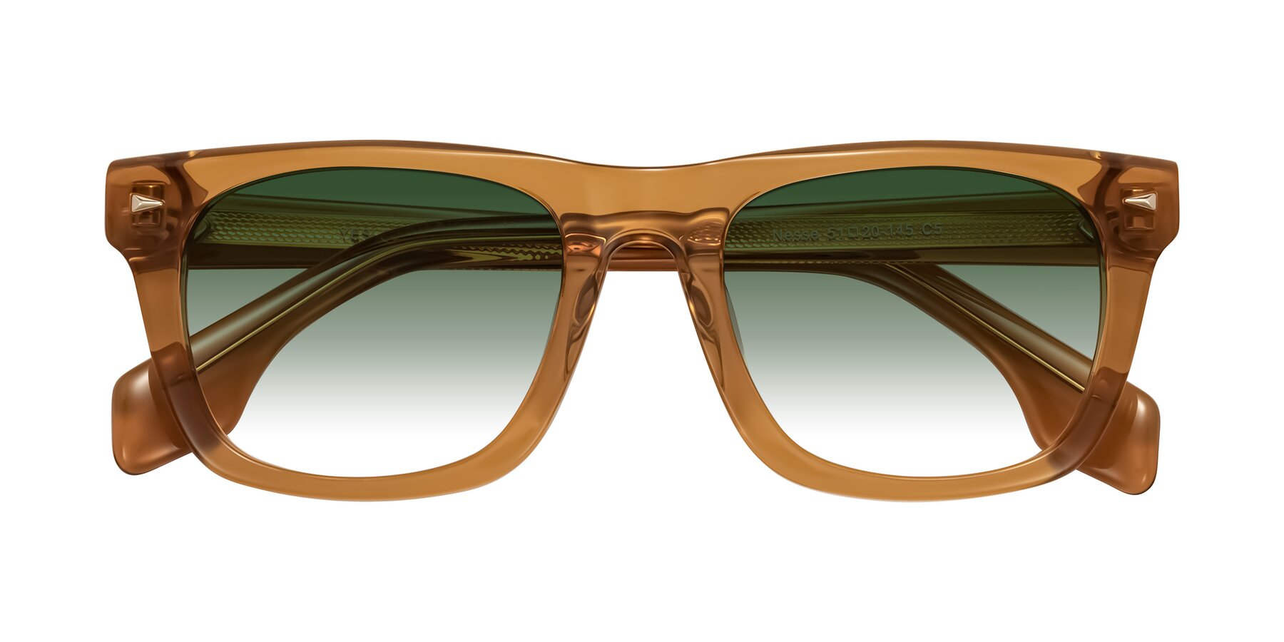 Folded Front of Nesse in Amber with Green Gradient Lenses