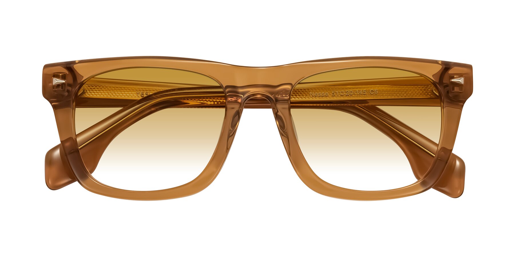 Folded Front of Nesse in Amber with Champagne Gradient Lenses
