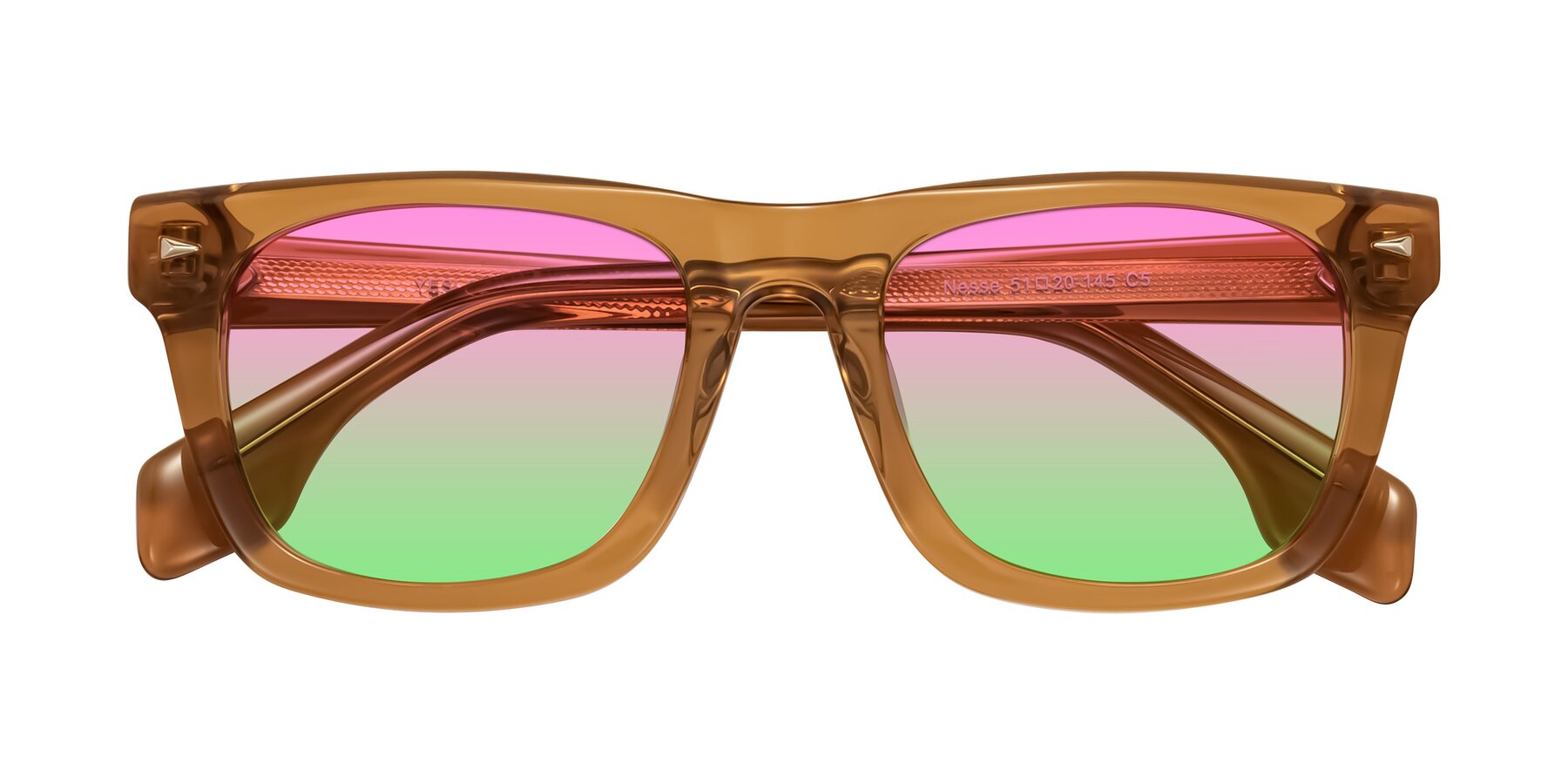 Folded Front of Nesse in Amber with Pink / Green Gradient Lenses