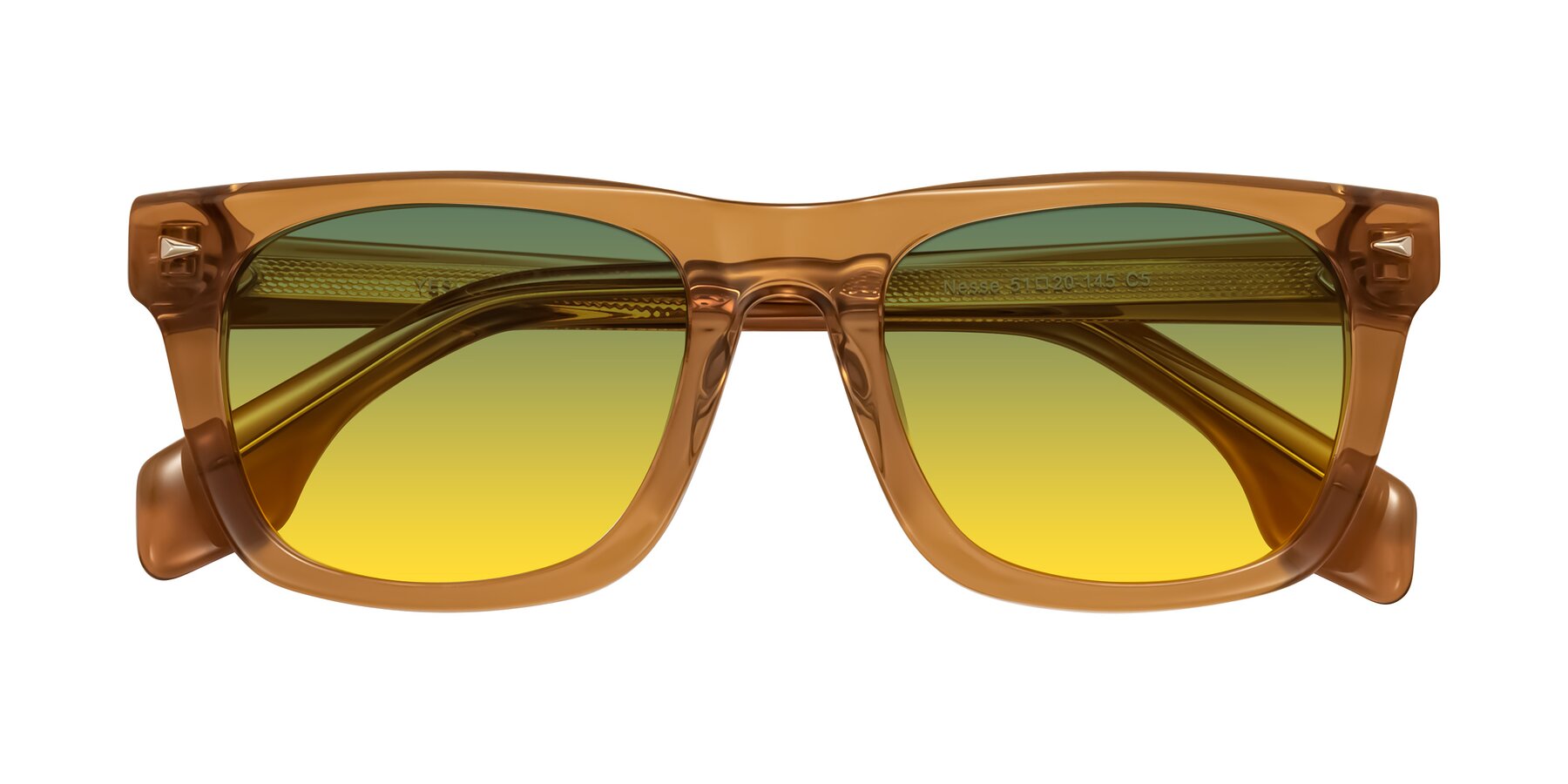 Folded Front of Nesse in Amber with Green / Yellow Gradient Lenses