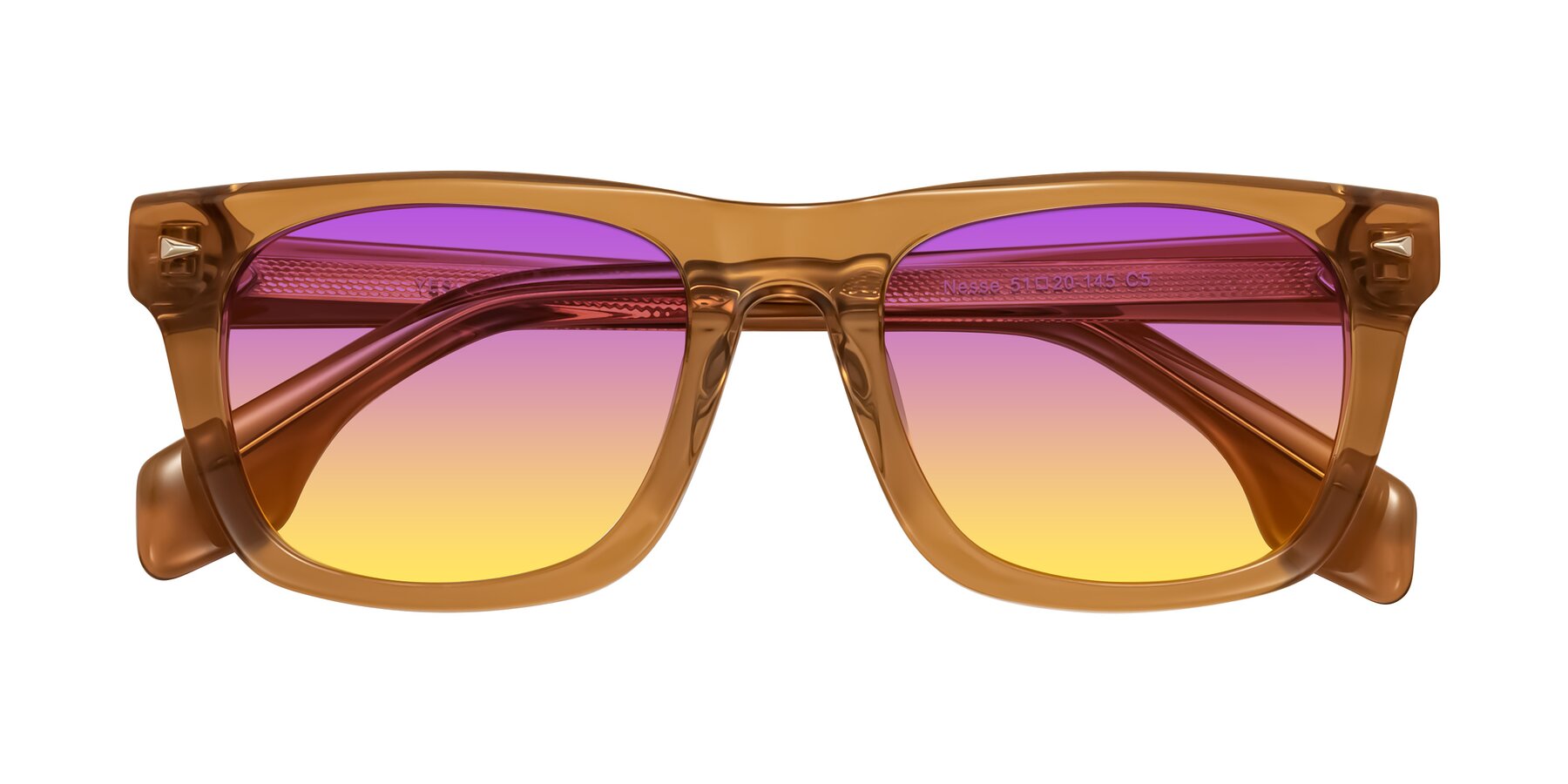 Folded Front of Nesse in Amber with Purple / Yellow Gradient Lenses