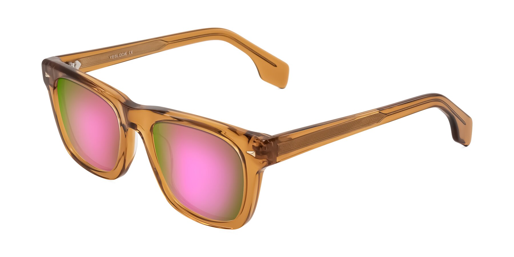 Angle of Nesse in Amber with Pink Mirrored Lenses