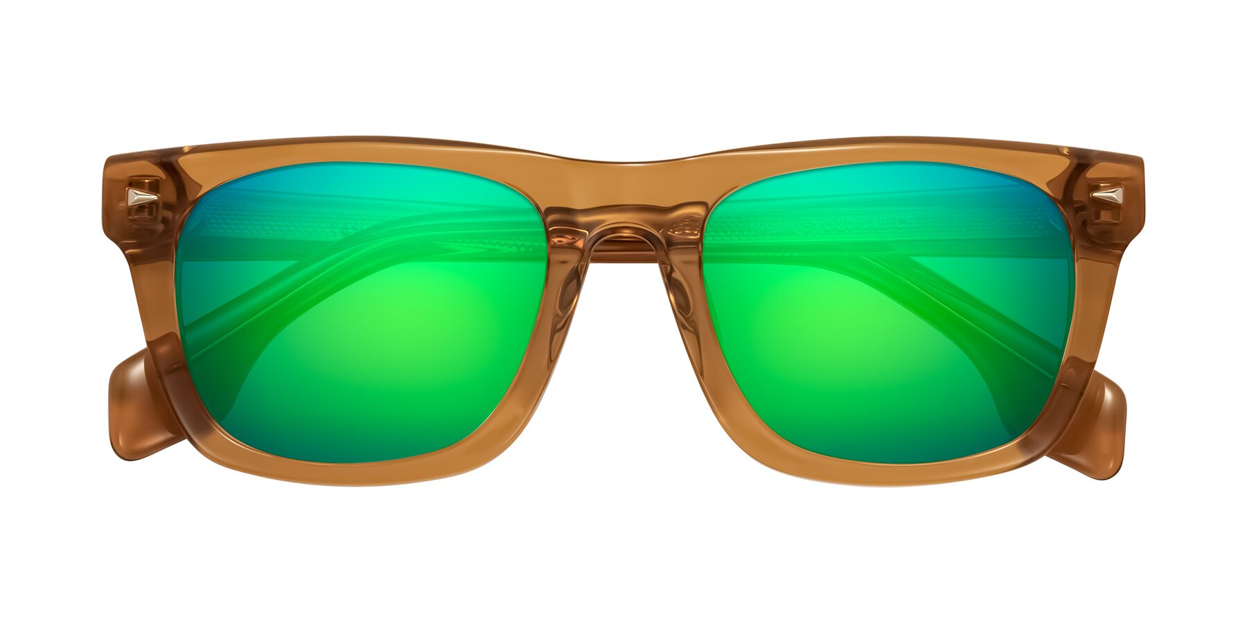 Folded Front of Nesse in Amber with Green Mirrored Lenses