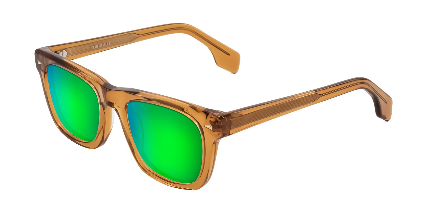 Angle of Nesse in Amber with Green Mirrored Lenses