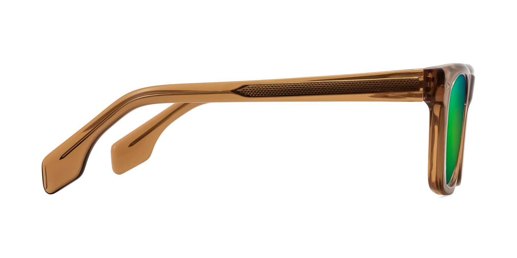 Side of Nesse in Amber with Green Mirrored Lenses