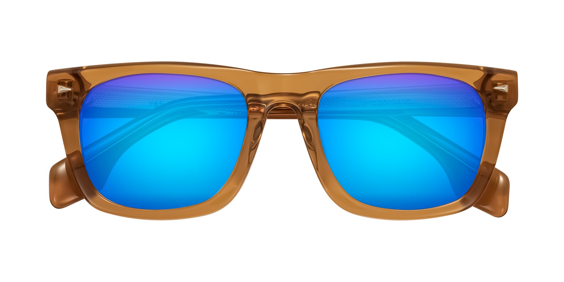 Folded Front of Nesse in Amber with Blue Mirrored Lenses