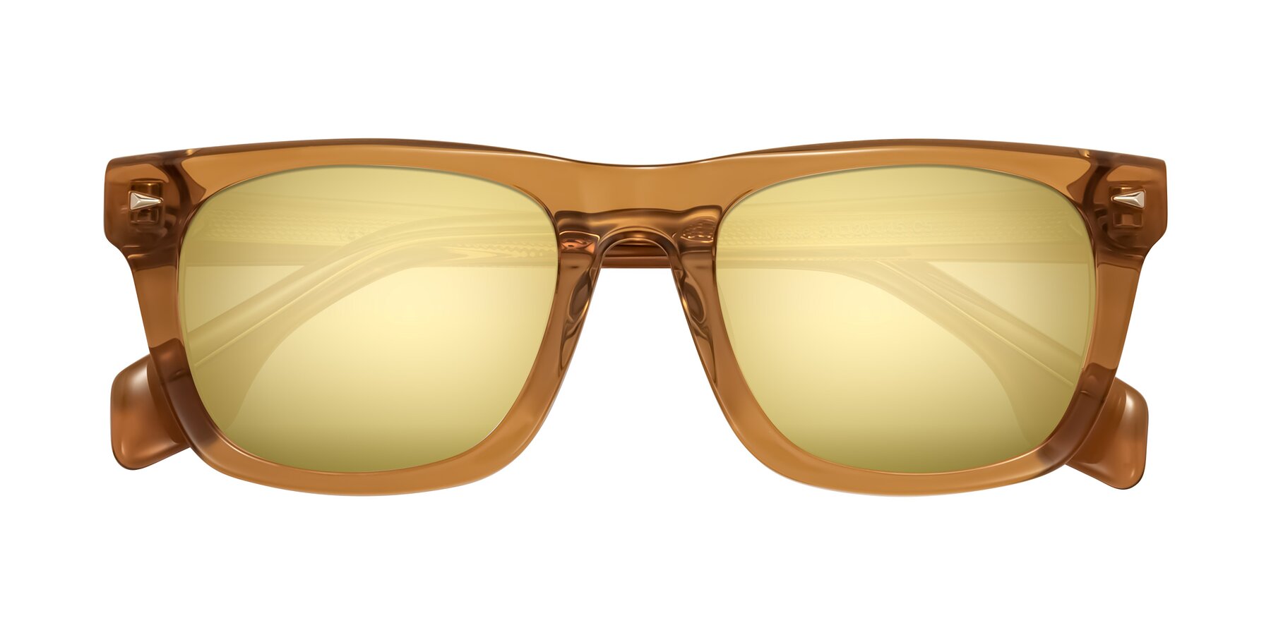 Folded Front of Nesse in Amber with Gold Mirrored Lenses