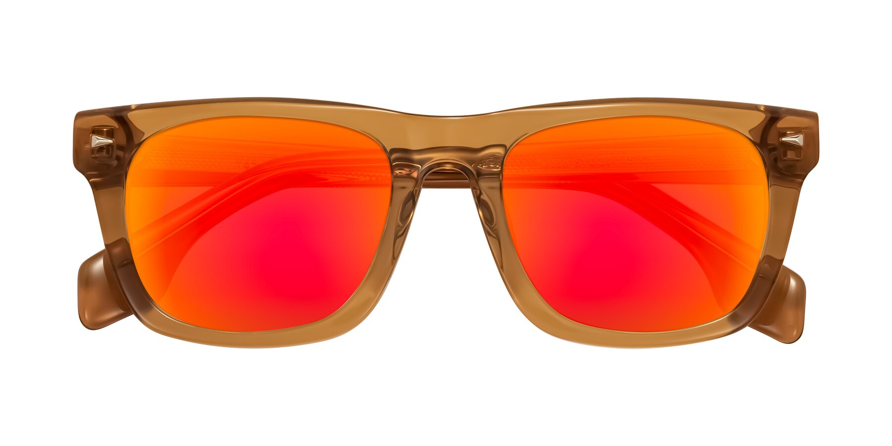 Folded Front of Nesse in Amber with Red Gold Mirrored Lenses
