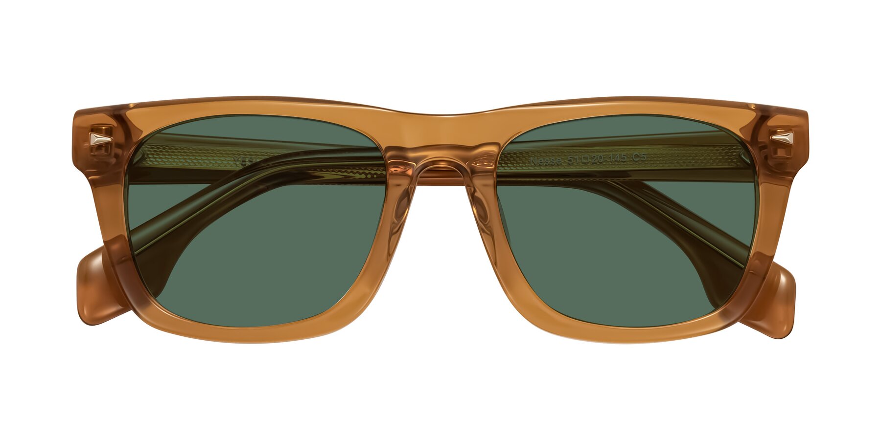 Folded Front of Nesse in Amber with Green Polarized Lenses