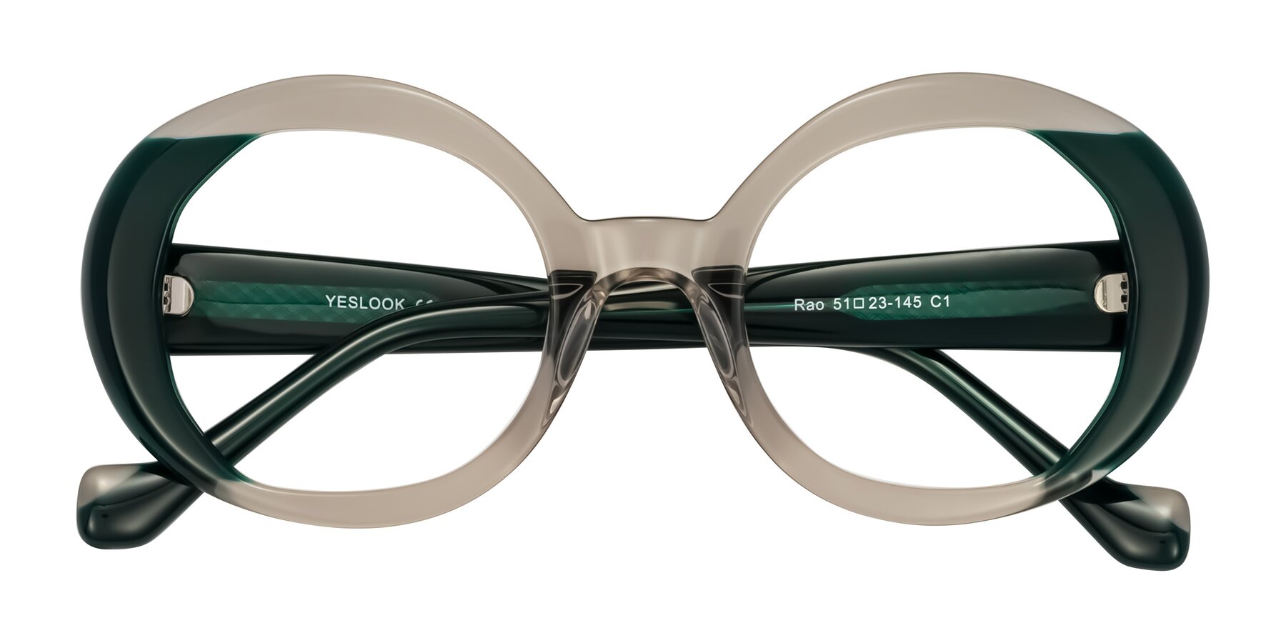 Folded Front of Rao in Gray/Dark Green with Clear Eyeglass Lenses