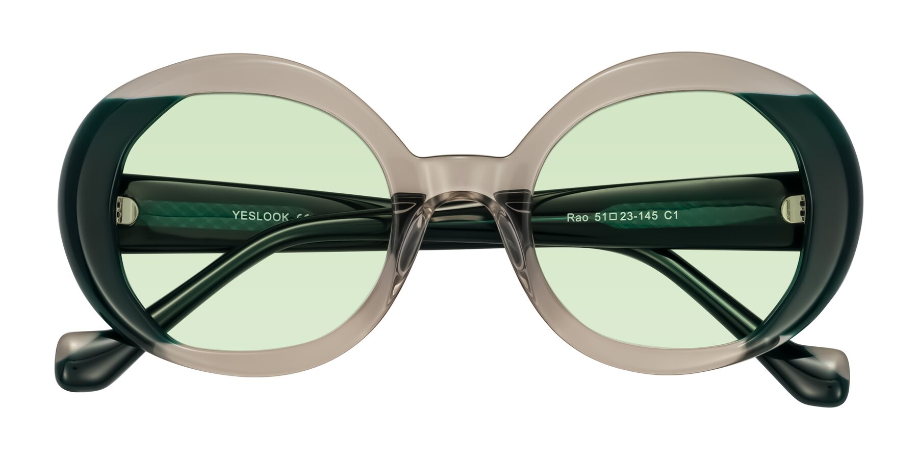 Folded Front of Rao in Gray/Dark Green with Light Green Tinted Lenses