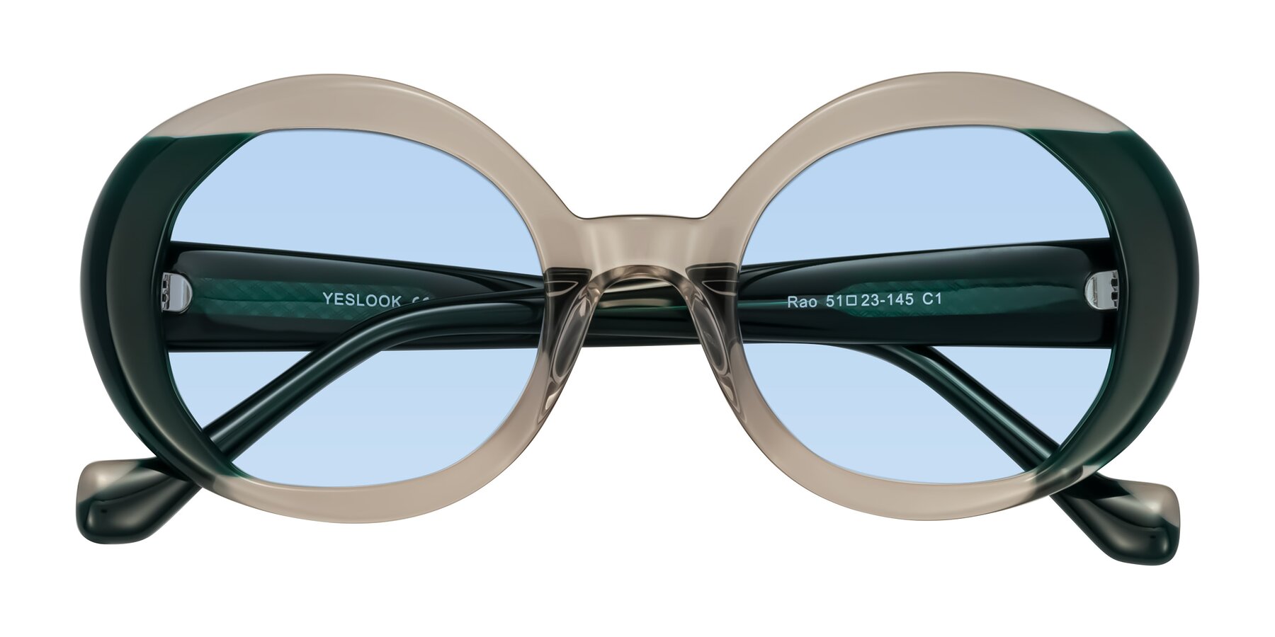 Folded Front of Rao in Gray/Dark Green with Light Blue Tinted Lenses