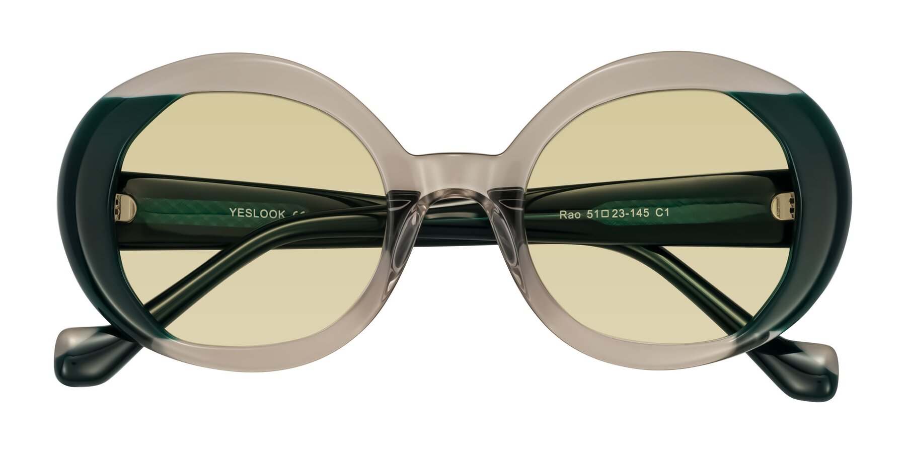 Folded Front of Rao in Gray/Dark Green with Light Champagne Tinted Lenses