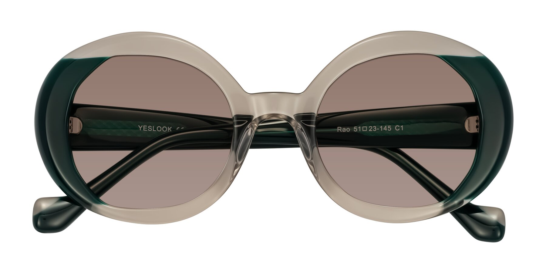 Folded Front of Rao in Gray/Dark Green with Medium Brown Tinted Lenses