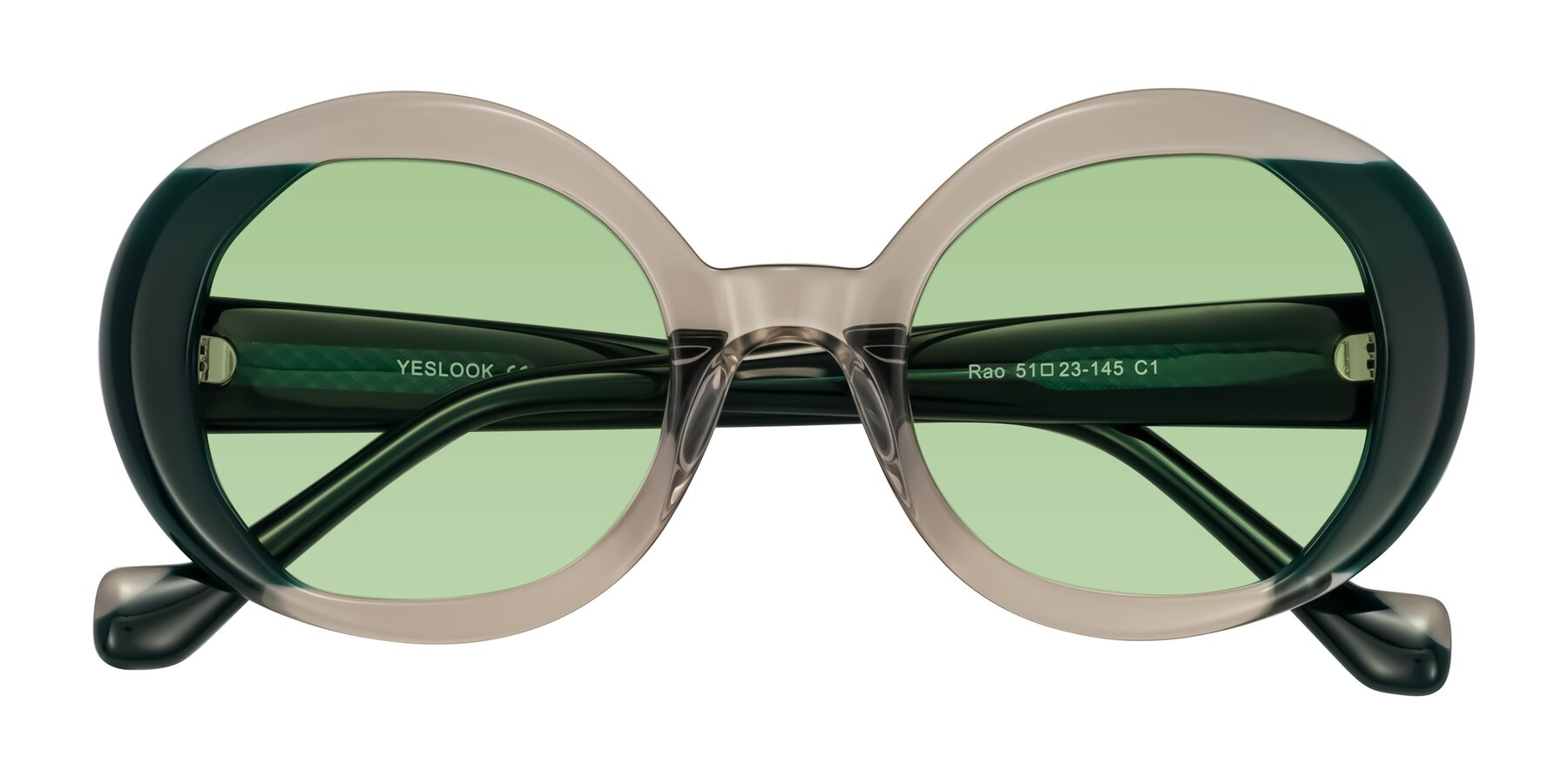 Folded Front of Rao in Gray/Dark Green with Medium Green Tinted Lenses