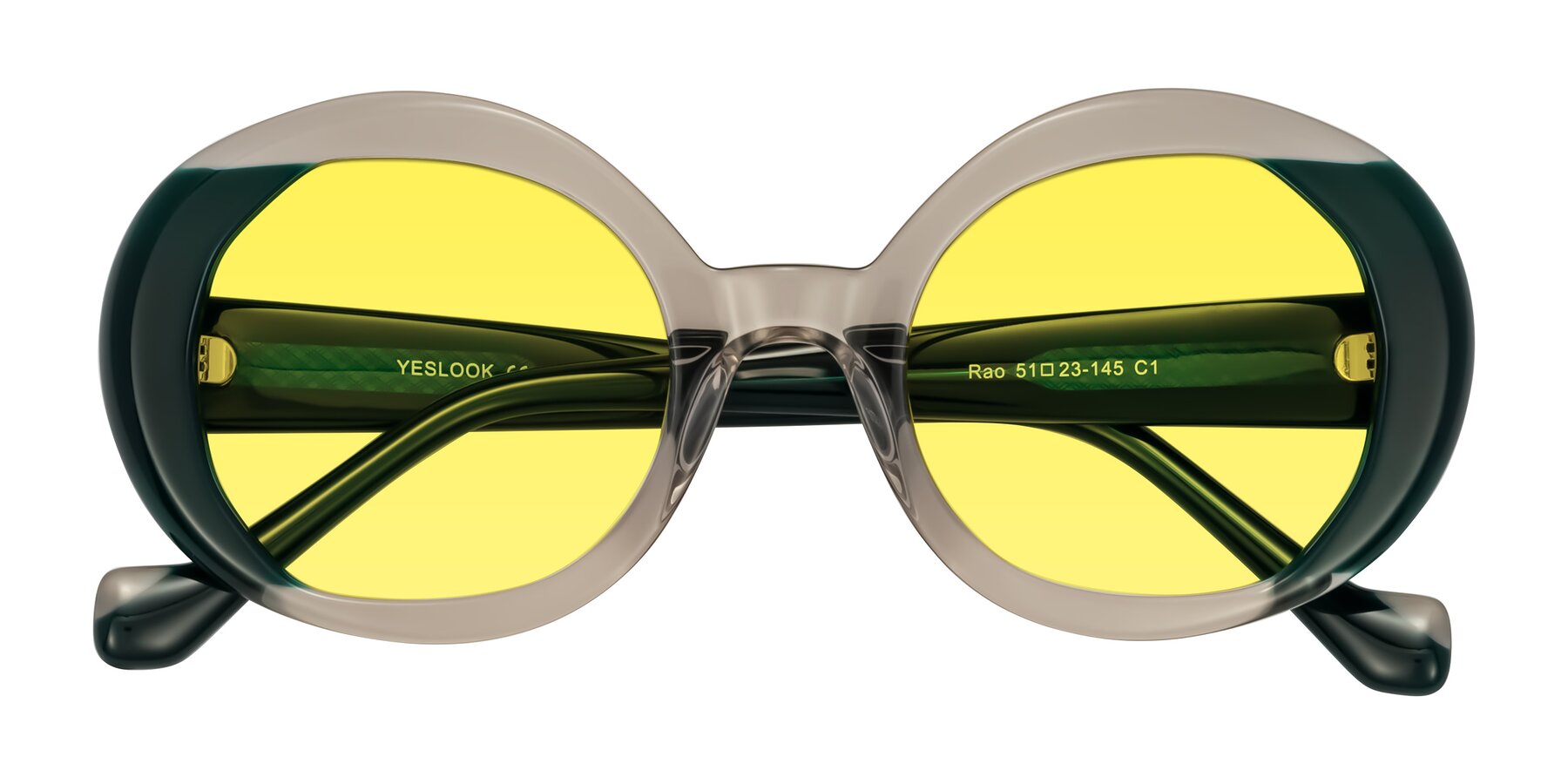 Folded Front of Rao in Gray/Dark Green with Medium Yellow Tinted Lenses