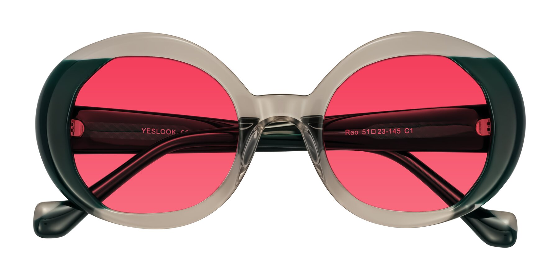 Folded Front of Rao in Gray/Dark Green with Red Tinted Lenses