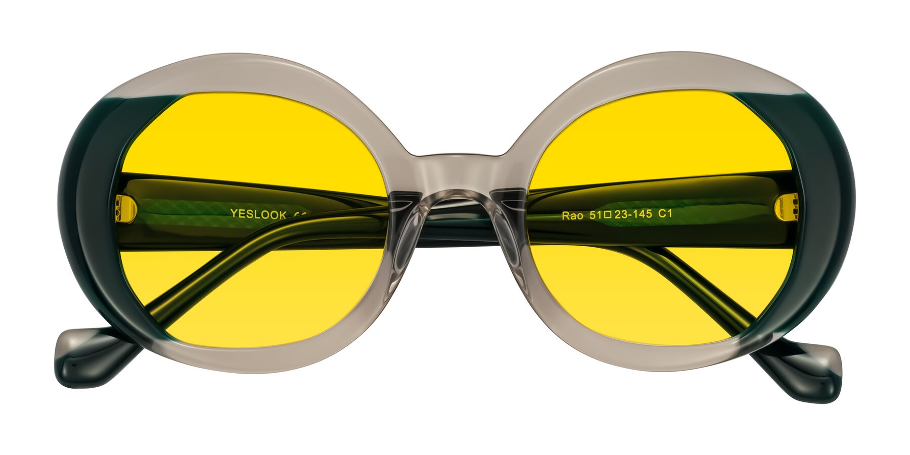 Folded Front of Rao in Gray/Dark Green with Yellow Tinted Lenses
