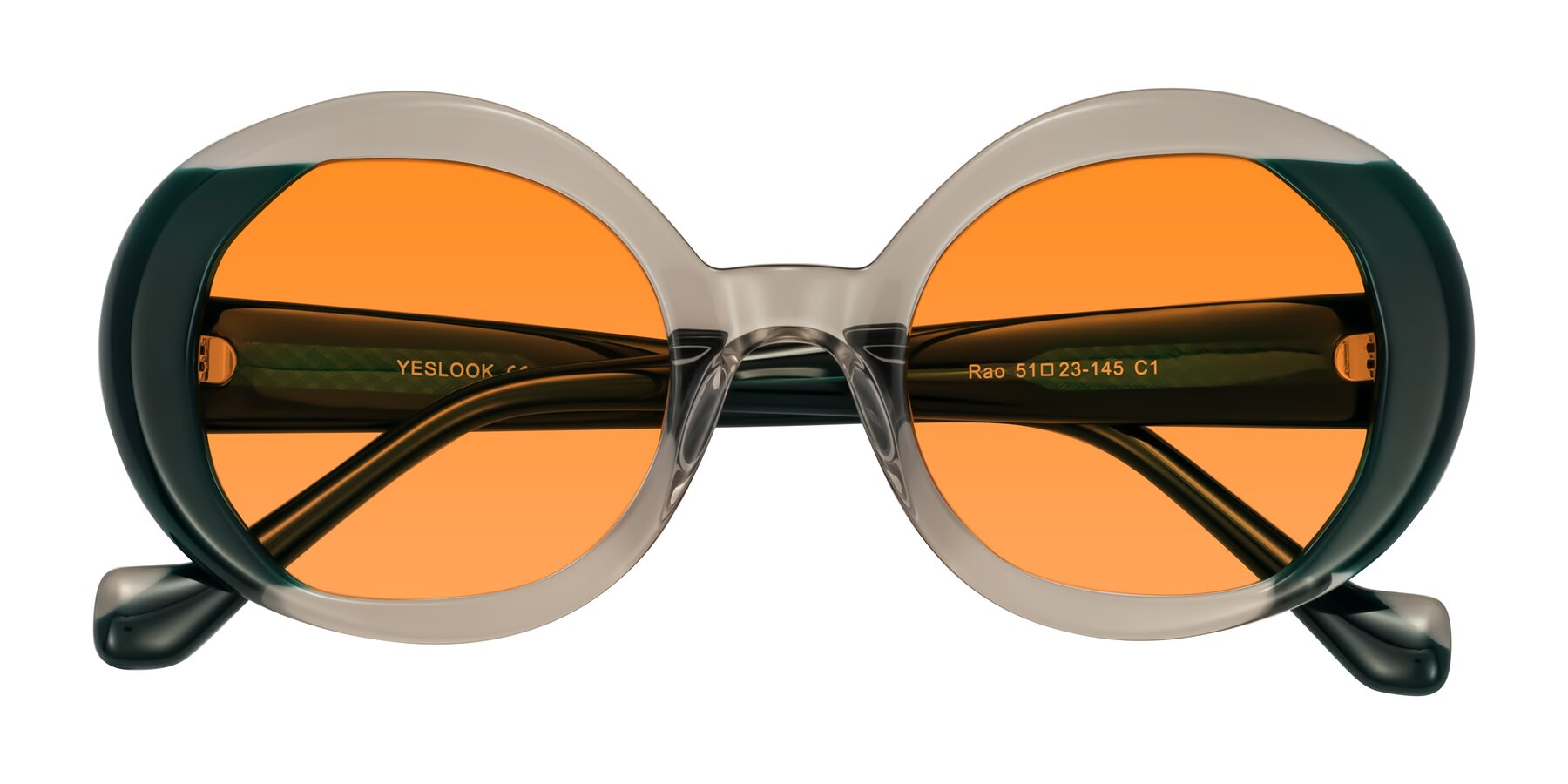 Folded Front of Rao in Gray/Dark Green with Orange Tinted Lenses