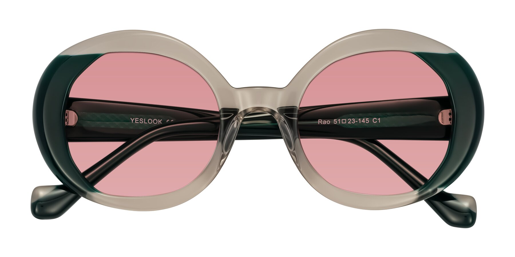 Folded Front of Rao in Gray/Dark Green with Medium Garnet Tinted Lenses