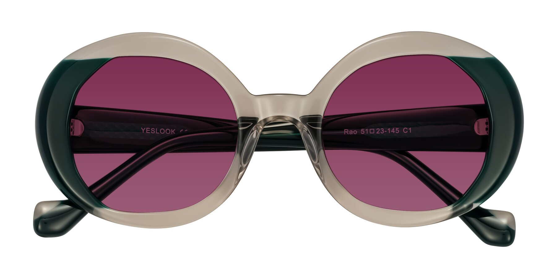 Folded Front of Rao in Gray/Dark Green with Wine Tinted Lenses
