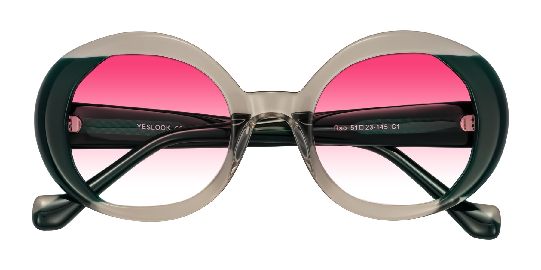 Folded Front of Rao in Gray/Dark Green with Pink Gradient Lenses