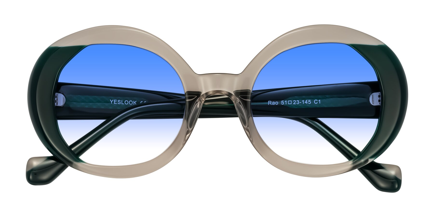Folded Front of Rao in Gray/Dark Green with Blue Gradient Lenses