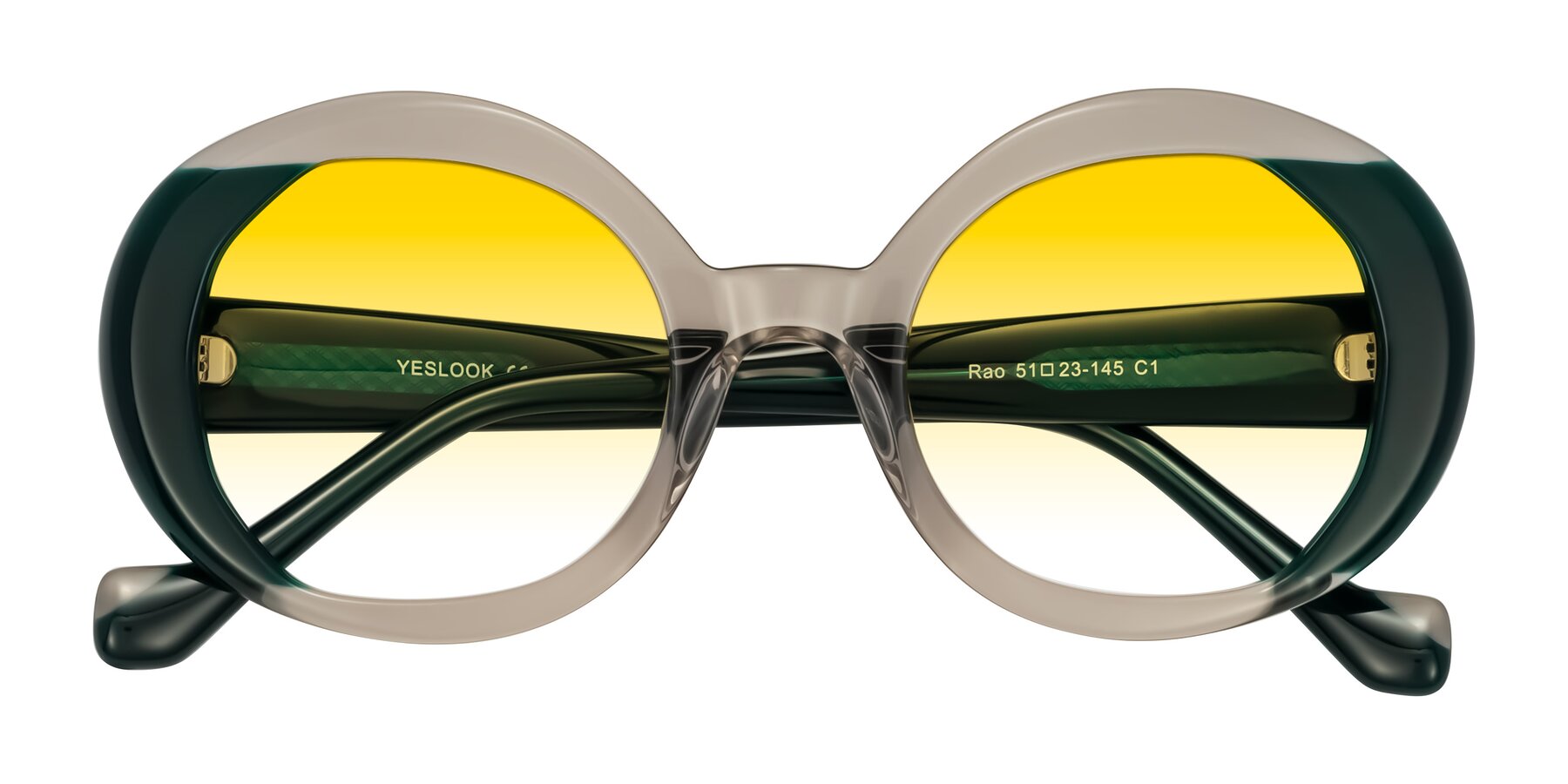 Folded Front of Rao in Gray/Dark Green with Yellow Gradient Lenses