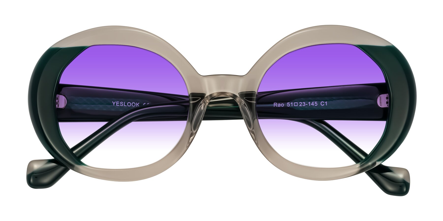 Folded Front of Rao in Gray/Dark Green with Purple Gradient Lenses