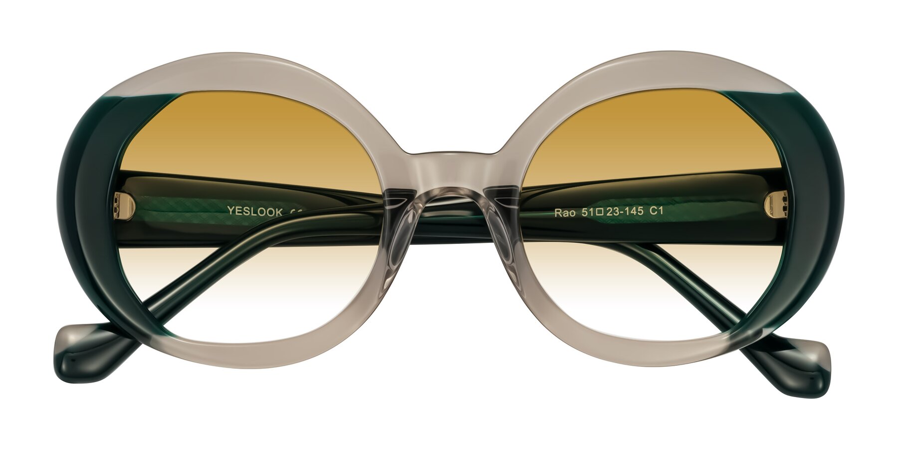 Folded Front of Rao in Gray/Dark Green with Champagne Gradient Lenses