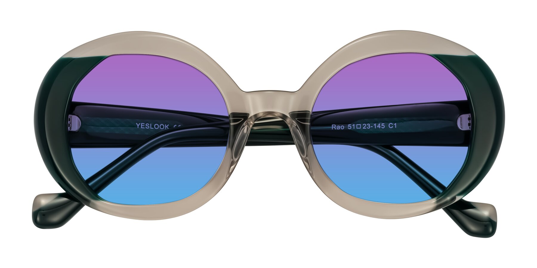 Folded Front of Rao in Gray/Dark Green with Purple / Blue Gradient Lenses