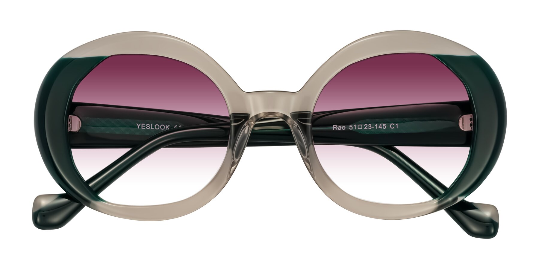 Folded Front of Rao in Gray/Dark Green with Wine Gradient Lenses