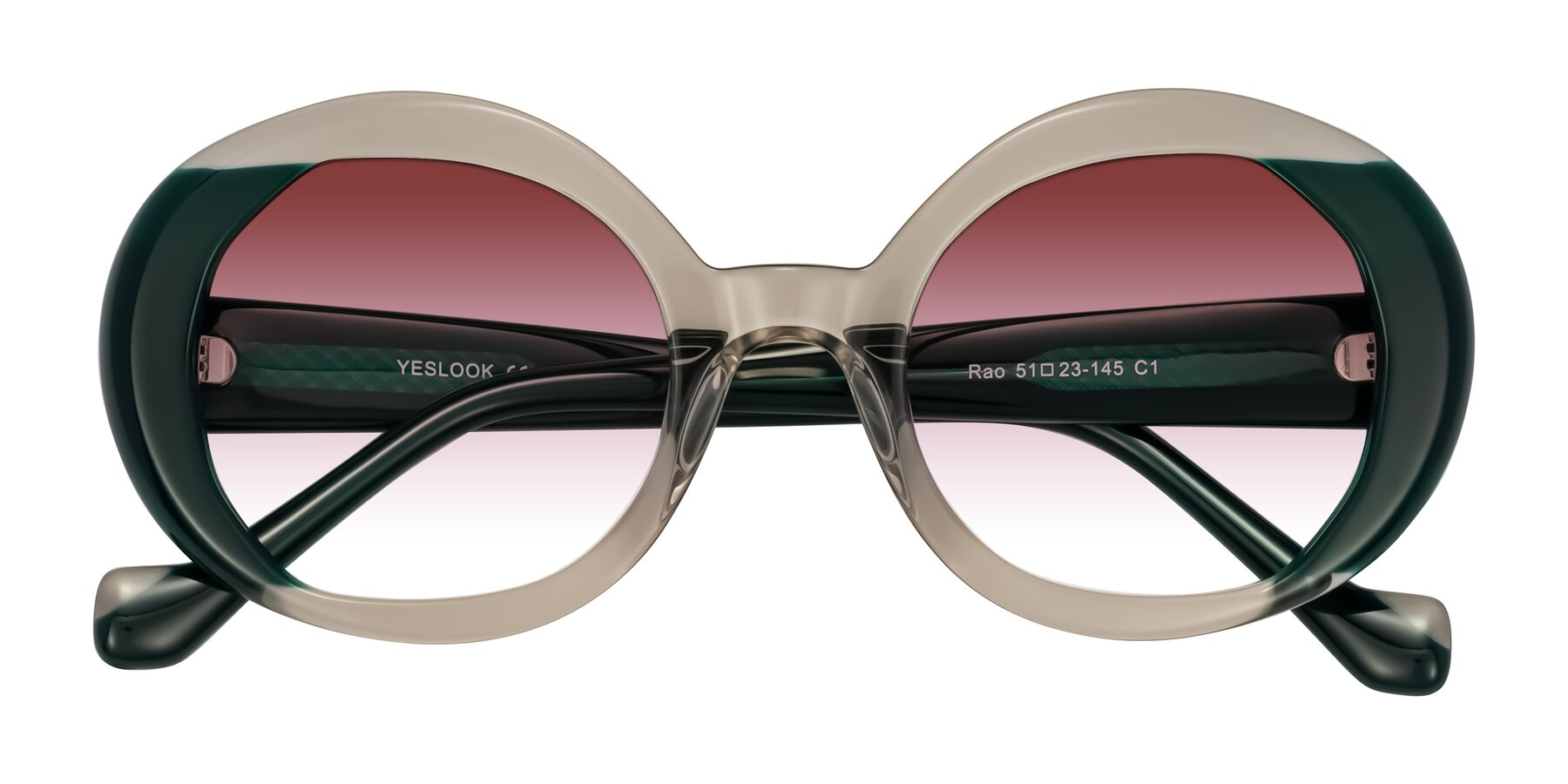 Folded Front of Rao in Gray/Dark Green with Garnet Gradient Lenses