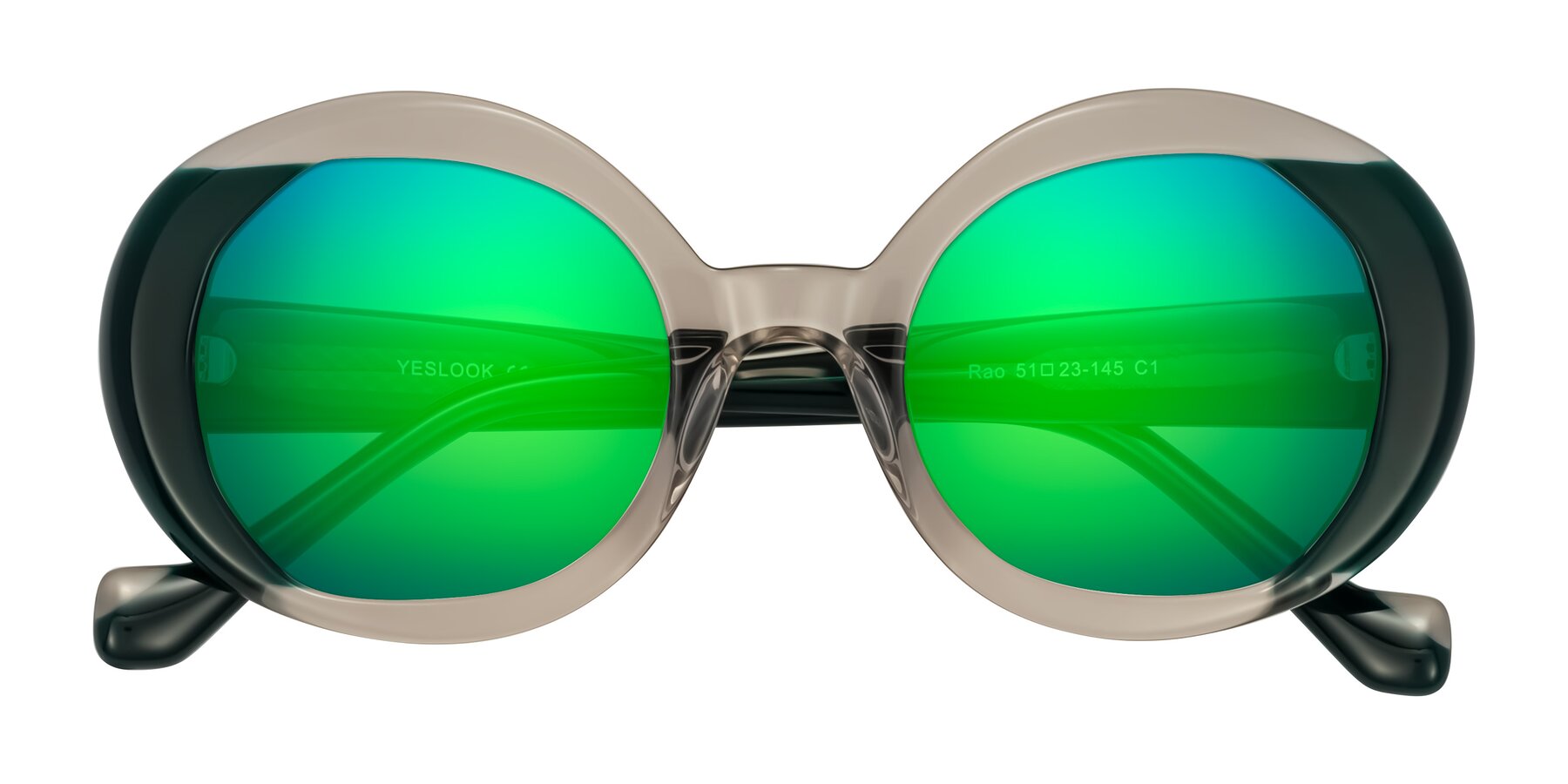 Folded Front of Rao in Gray/Dark Green with Green Mirrored Lenses
