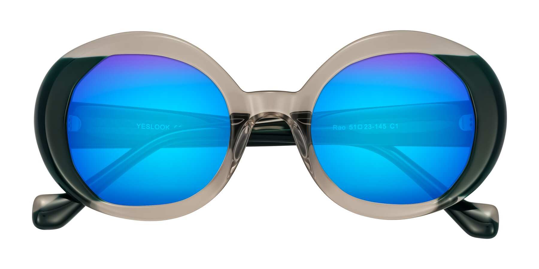 Folded Front of Rao in Gray/Dark Green with Blue Mirrored Lenses