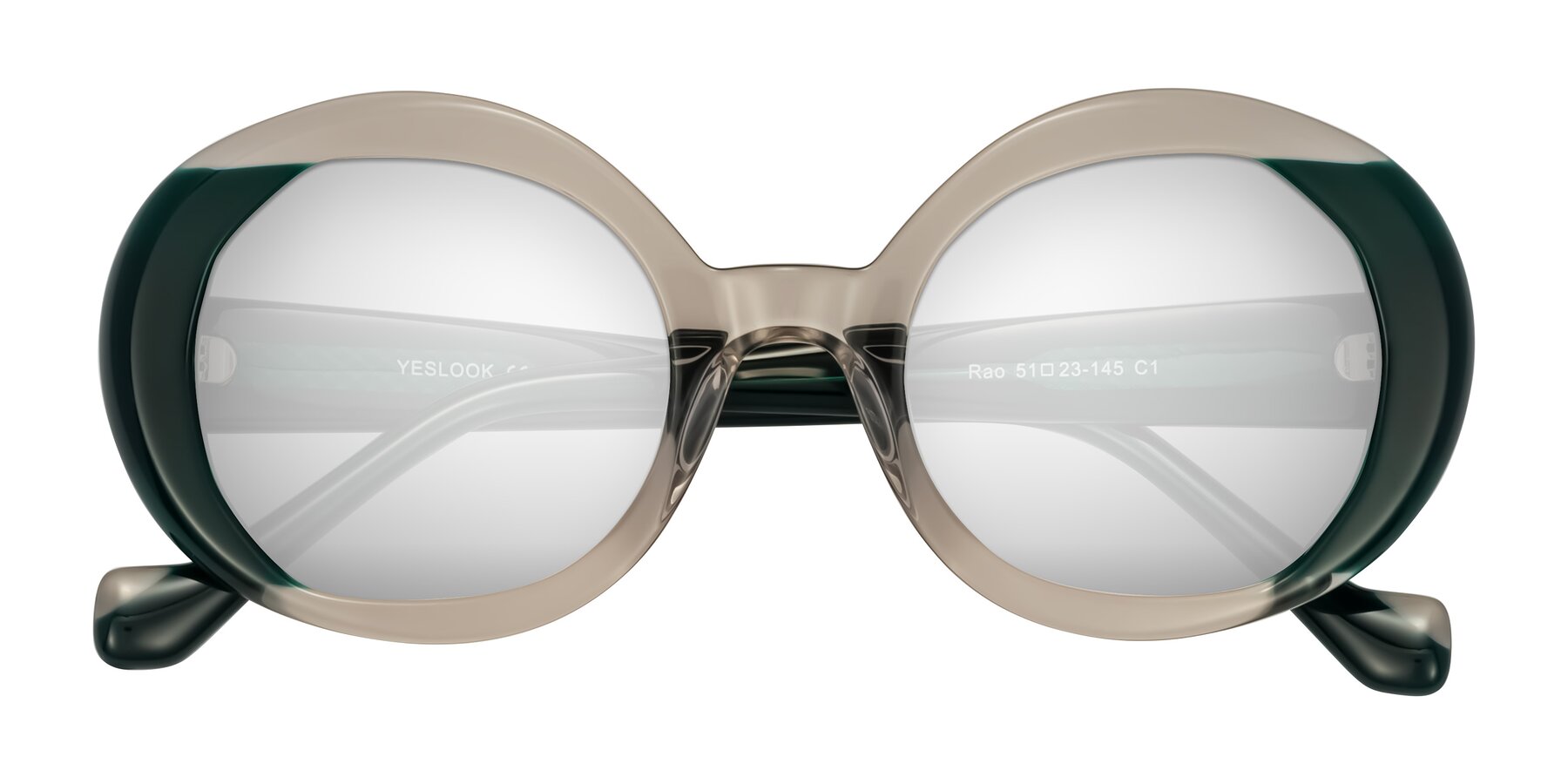 Folded Front of Rao in Gray/Dark Green with Silver Mirrored Lenses