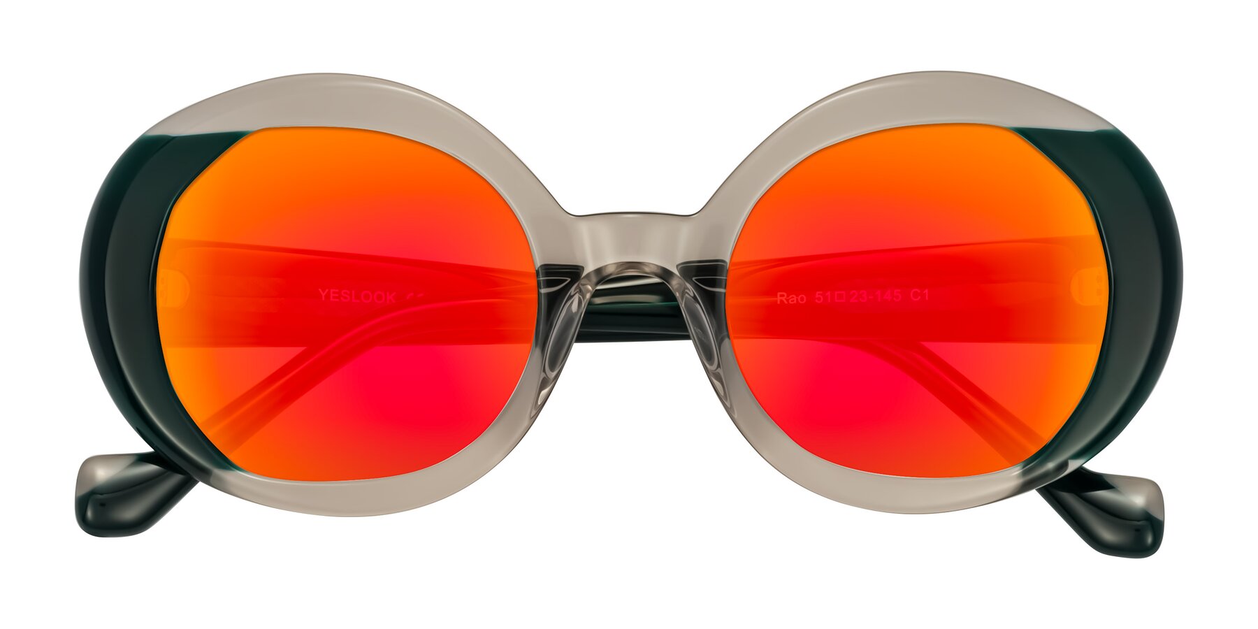 Folded Front of Rao in Gray/Dark Green with Red Gold Mirrored Lenses