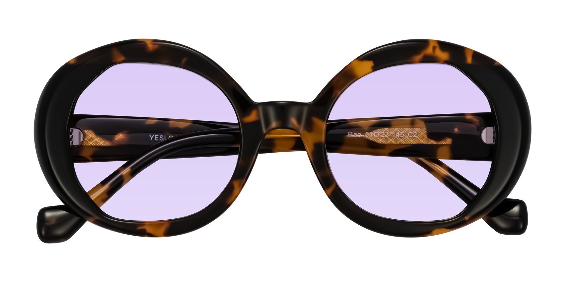Folded Front of Rao in Tortoise/Black with Light Purple Tinted Lenses