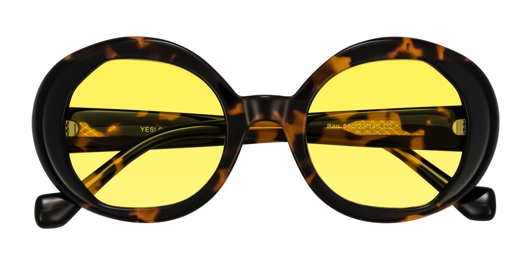 Folded Front of Rao in Tortoise/Black with Medium Yellow Tinted Lenses