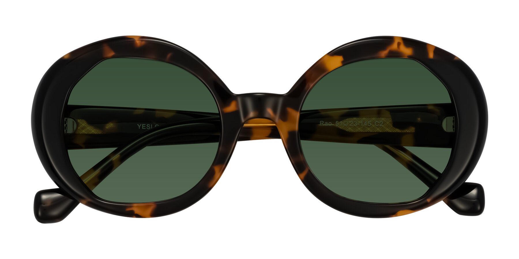 Folded Front of Rao in Tortoise/Black with Green Tinted Lenses
