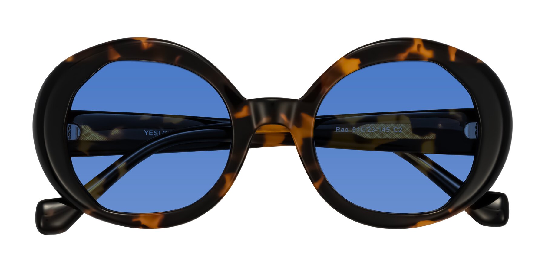 Folded Front of Rao in Tortoise/Black with Blue Tinted Lenses